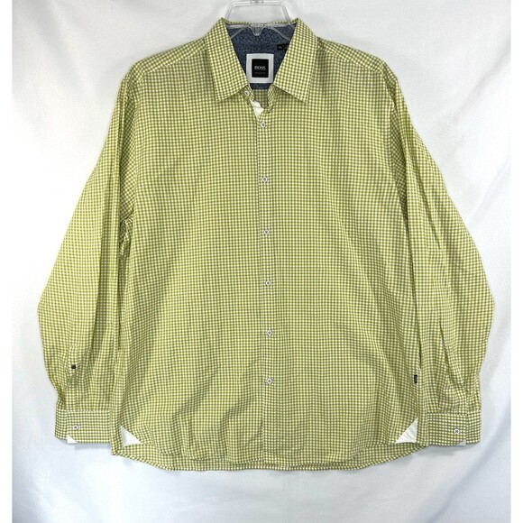 Hugo Boss Shirt Men's 2XL Regular Fit Green Gingham Check Button Up Preppy - Picture 1 of 9